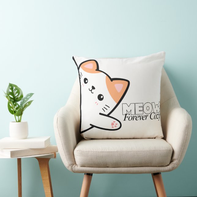 Customizable Meow Forever Cozy Cat Kussen (Stoel)