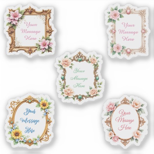 Customizable Message in Floral Frame Stickers (Voorkant)