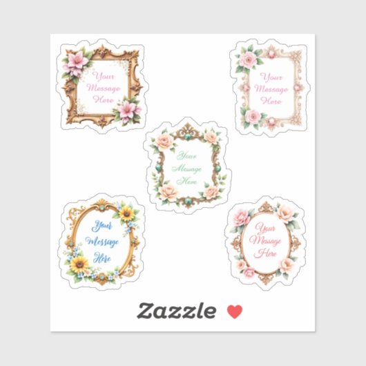 Customizable Message in Floral Frame Stickers (Vel)