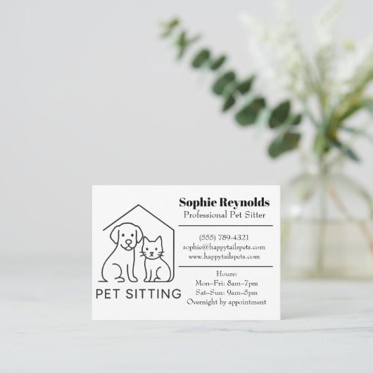Customizable Minimalist Pet Sitter Business Card  Visitekaartje (Staand voorkant)