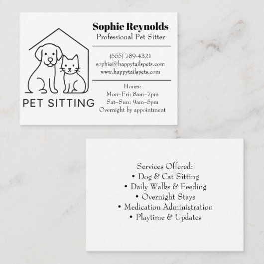 Customizable Minimalist Pet Sitter Business Card  Visitekaartje (Voorkant / Achterkant)