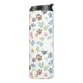 Customizable Name Floral Paw Print Thermal Tumbler Thermosbeker (Gedraaid links)