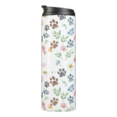 Customizable Name Floral Paw Print Thermal Tumbler Thermosbeker (Geroteerd rechts)