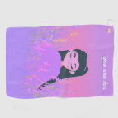 Customizable Name Golf Girl Lavender Daydream Golfhanddoek (Horizontaal)