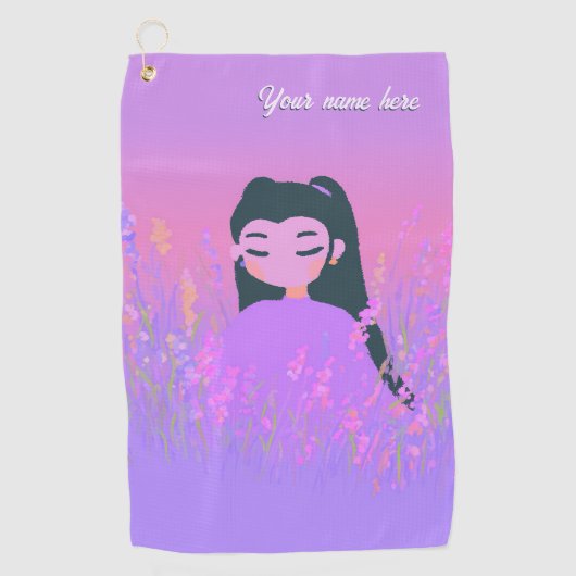Customizable Name Golf Girl Lavender Daydream Golfhanddoek (Voorkant)