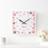 Customizable Name Pet Paw Print Wall Clock Vierkante Klok (Huis)