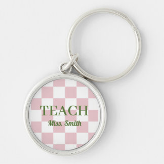 Customizable Name Teach Tote Cute Pink Checkered Sleutelhanger