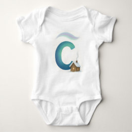 Customizable Northern Lights Letter C Winter Cabin Romper