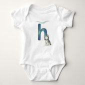 Customizable Northern Lights Letter H Husky Puppy Romper (Voorkant)