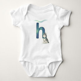 Customizable Northern Lights Letter H Husky Puppy Romper