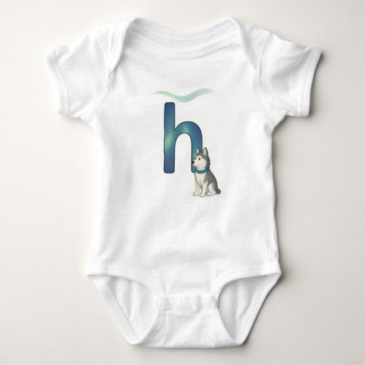 Customizable Northern Lights Letter H Husky Puppy Romper (Voorkant)