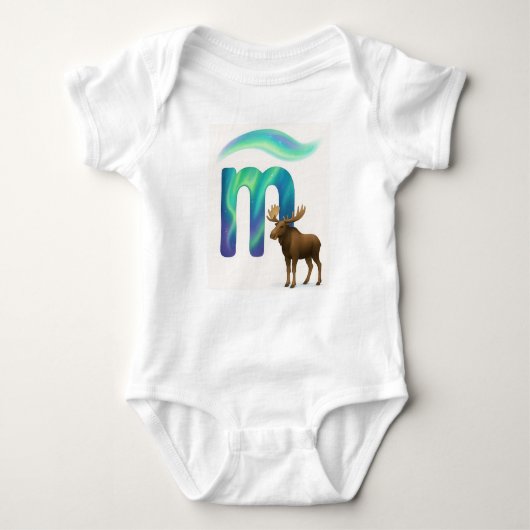 Customizable Northern Lights Letter M Moose Art Romper (Voorkant)