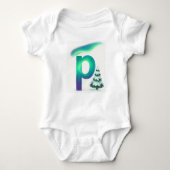 Customizable Northern Lights Letter P Winter Pine Romper (Voorkant)