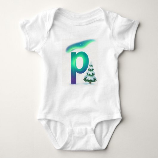 Customizable Northern Lights Letter P Winter Pine Romper (Voorkant)