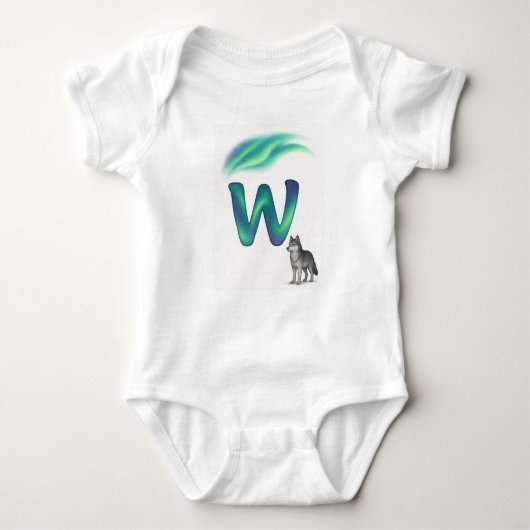 Customizable Northern Lights Letter W Arctic Wolf Romper (Voorkant)