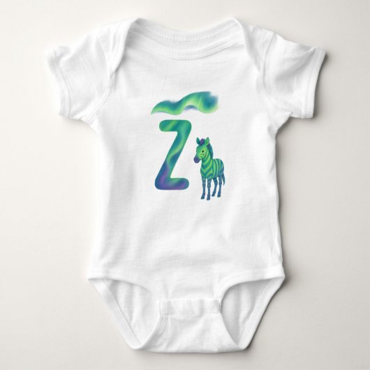Customizable Northern Lights Letter Z Aurora Zebra Romper (Voorkant)