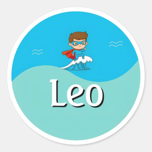 Customizable  Ocean Hero Design Kids Name Sticker (Voorkant)