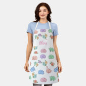 Customizable Pastel Cat and Rose Pattern Apron Schort (Gedragen)