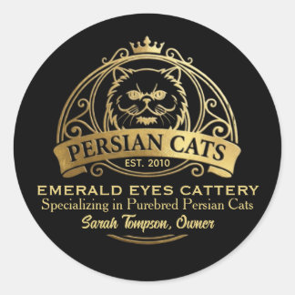 Customizable Persian Cattery Elegant Gold Design Ronde Sticker