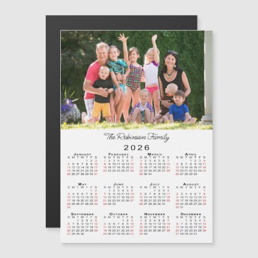 Customizable Photo and Name 2026 Calendar Magnet (Voorkant / Achterkant)