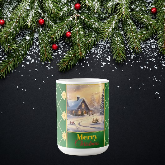 Customizable Photo Elegant Green & Gold Christmas Koffiemok