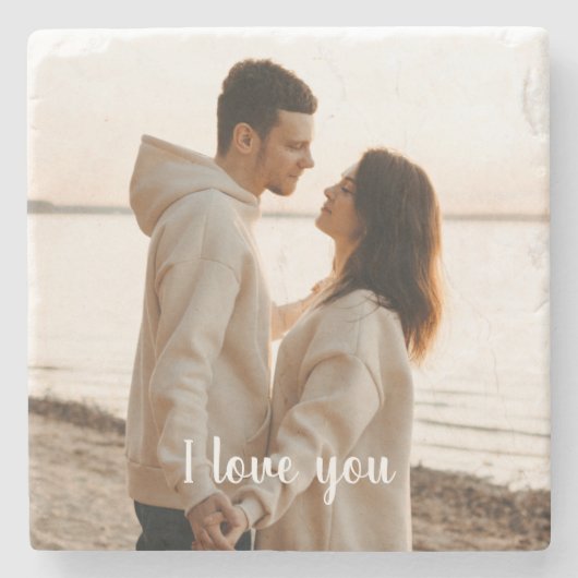 Customizable Photo 'I Love You' Valentine's Day Stenen Onderzetter (Voorkant)