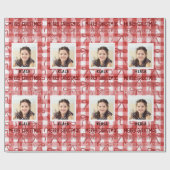 Customizable Photo & Name Christmas Check Ribbon Cadeaupapier (Vlak)
