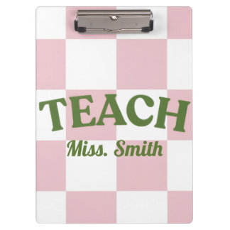 Customizable Pink Checkered Teacher Clipboard  Klembord