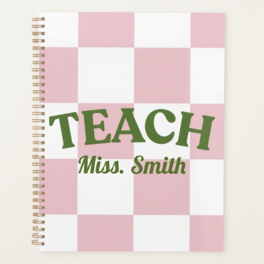 Customizable Pink Checkered Teacher Planner (Voorkant)