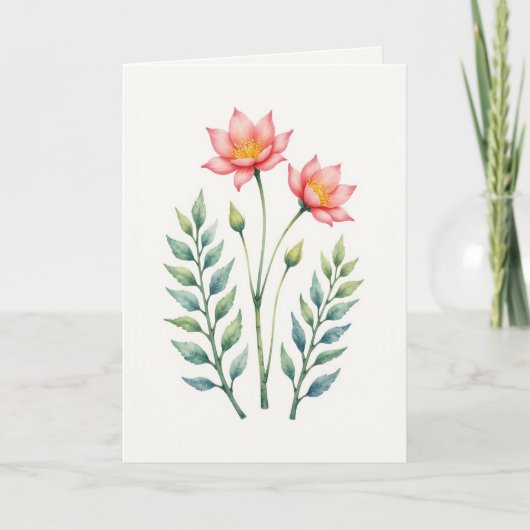 Customizable Pink Floral Greeting Card Kaart (Voorkant)