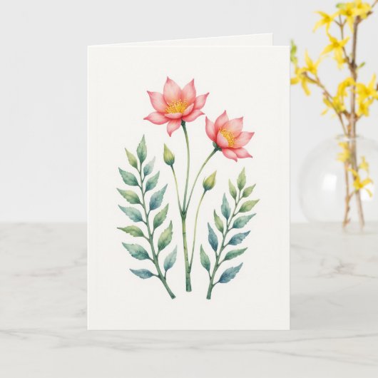 Customizable Pink Floral Greeting Card Kaart (Gele Bloem)