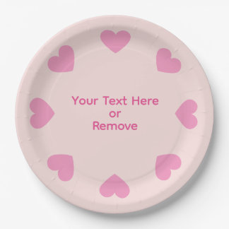 Customizable Pink Heart Paper Plates Papieren Bordje