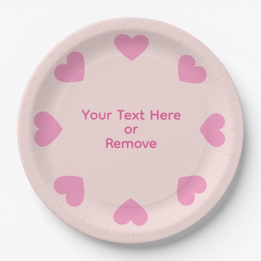 Customizable Pink Heart Paper Plates Papieren Bordje (Voorkant)