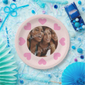 Customizable Pink Heart Photo Paper Plates Papieren Bordje (Feest)