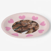Customizable Pink Heart Photo Paper Plates Papieren Bordje (Gekanteld)