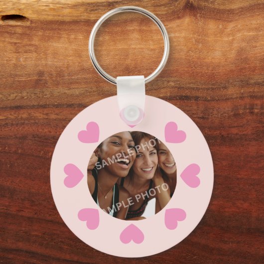 Customizable Pink Heart Photo Sleutelhanger (Voorkant)