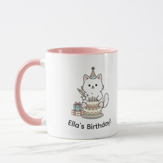 "Customizable" Playful Cat Birthday Cake & Gifts Mok (Links)