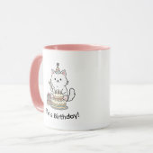 "Customizable" Playful Cat Birthday Cake & Gifts Mok (Voorkant links)