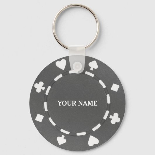Customizable poker chip gray grey sleutelhanger (Voorkant)