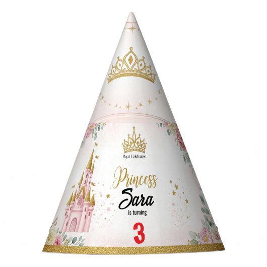 Customizable Princess Castle Birthday Party Hat Feesthoedjes (Voorkant)