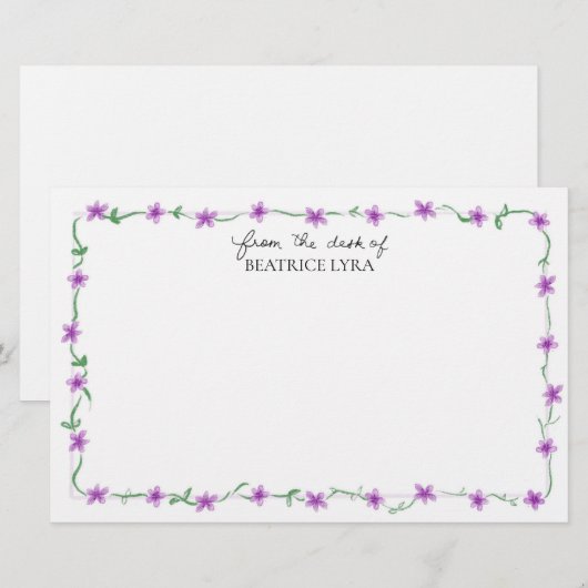 Customizable Purple Floral Briefpapier (Voorkant / Achterkant)