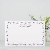 Customizable Purple Floral Briefpapier (Staand voorkant)