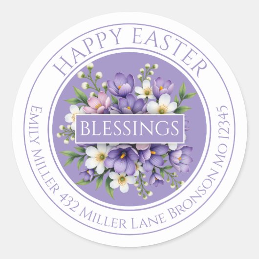 Customizable Purple Floral Easter Sticker  (Voorkant)