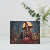 Customizable Red Witch and Familiar Post Card Briefkaart (Staand voorkant)