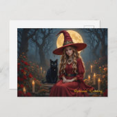 Customizable Red Witch and Familiar Post Card Briefkaart (Voorkant / Achterkant)