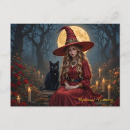 Customizable Red Witch and Familiar Post Card Briefkaart