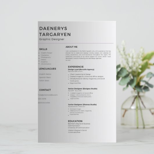 customizable resume sheet curriculum vitae (Staand voorkant)
