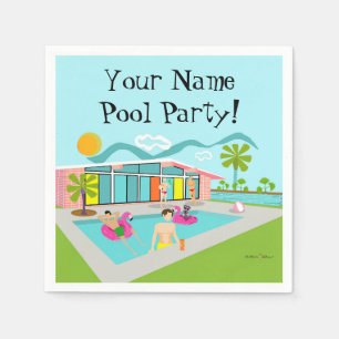 Customizable Retro Gay Pink Flamingo Pool Party Servet