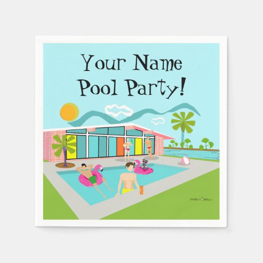 Customizable Retro Gay Pink Flamingo Pool Party Servet (Voorkant)
