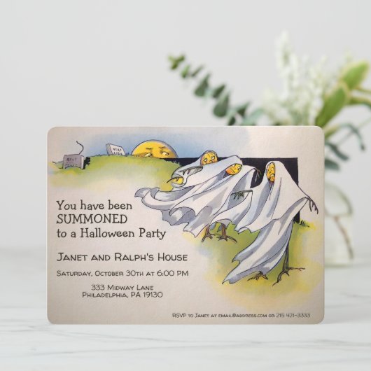 Customizable Retro Spooky Halloween Invitation Kaart (Staand voorkant)